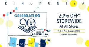Featured image for Kinokuniya offers 20% off storewide promo at all outlets from 1 – 2 Jan 2017