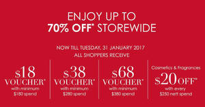 Featured image for (EXPIRED) Robinsons up to 70% off storewide sale plus free voucher with minimum $180 spend from 25 – 31 Jan 2017