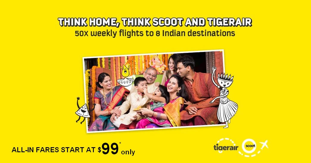 Featured image for Fly to India fr $99 all-in with Scoot's & Tigerair's latest promo for travel up to May 17. Book from 31 Jan - 5 Feb 2017