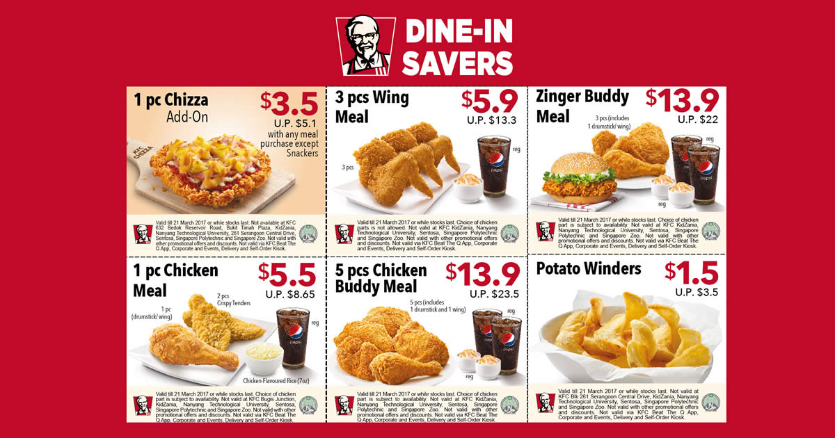 Featured image for KFC releases new discount coupons featuring savings of up to $9.60 valid from 8 Feb - 21 Mar 2017