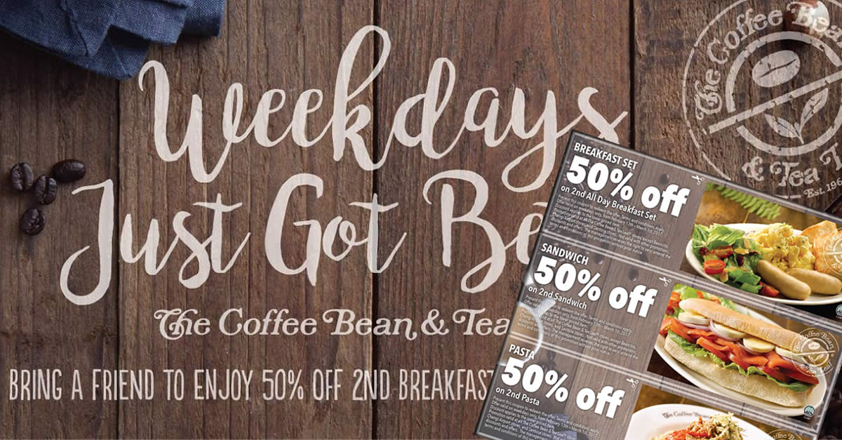 Coffee Bean & Tea Leaf coupon deals Save 50 off the second breakfast