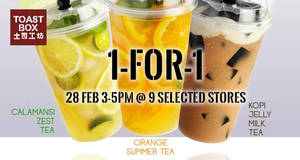 Featured image for (EXPIRED) Toast Box offers 1-for-1 on their new Tea Series beverages at 9 selected outlets (3pm – 5pm) on 28 Feb 2017