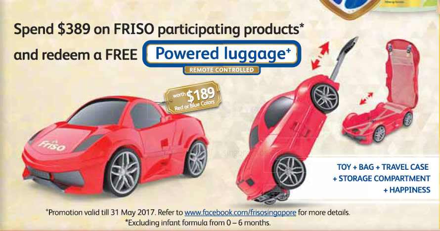 Featured image for Fairprice: Spend $389 on FRISO participating products & redeem a FREE powered luggage from 7 Apr - 31 May 2017