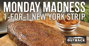 Featured image for (EXPIRED) Outback Steakhouse: 1-for-1 New York Strip on Mondays from 22 May – 26 Jun 2017