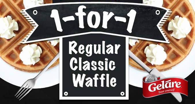Featured image for Gelare: 1-for-1 Regular Classic Waffle on weekdays (except Tuesdays) at 12 outlets! From 14 Jun - 5 Jul 2017