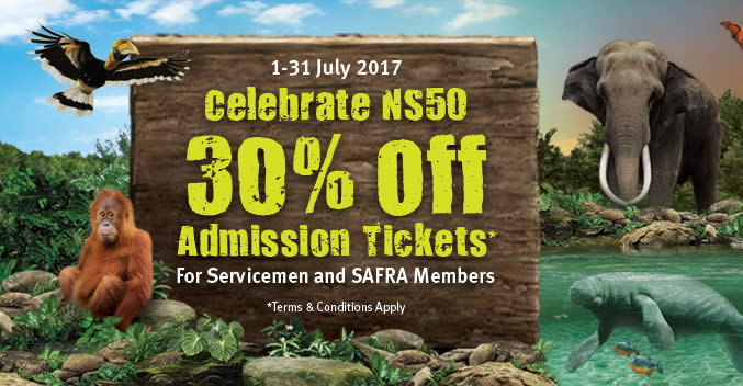 Featured image for Wildlife Parks: 30% off Jurong Bird Park, River Safari, Night Safari & Singapore Zoo for servicemen & SAFRA members! From 1 - 31 Jul 2017