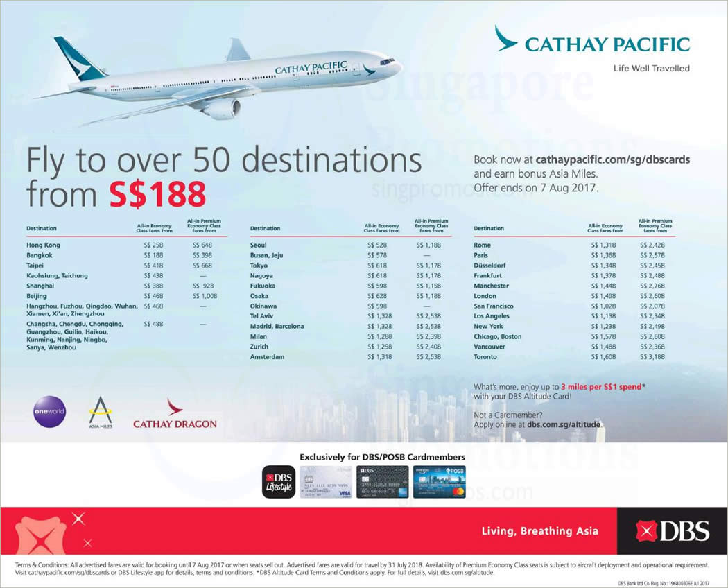 Cathay Pacific Special allin return fares fr 188 to over 50