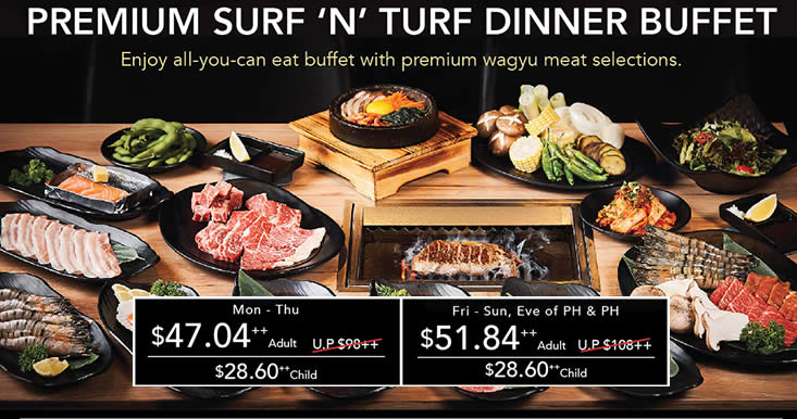 Featured image for Gyuu+ at Emporium Shokuhin: 52% off premium Surf 'N' Turf dinner buffet! From 14 Jul - 20 Aug 2017