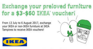 Featured image for IKEA: Trade-in your pre-loved furniture for cash vouchers valued up to $60! From 13 Jul – 6 Aug 2017