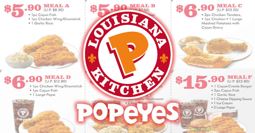 Popeyes: Save up to $7.90 with these coupon deals! Valid till 28 Aug 2017