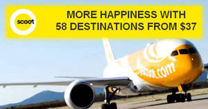 Featured image for (EXPIRED) Scoot: Promo fares fr $37 all-in to over 55 destinations! Sale from 25 – 30 Jul 2017