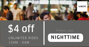 Featured image for (EXPIRED) Uber: $4 off unlimited rides from 12am – 6am for the entire month of August 2017!