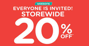 Featured image for (EXPIRED) Watsons: Everyone’s invited – Storewide 20% OFF with min $38 spend from 16 – 18 Nov 2018