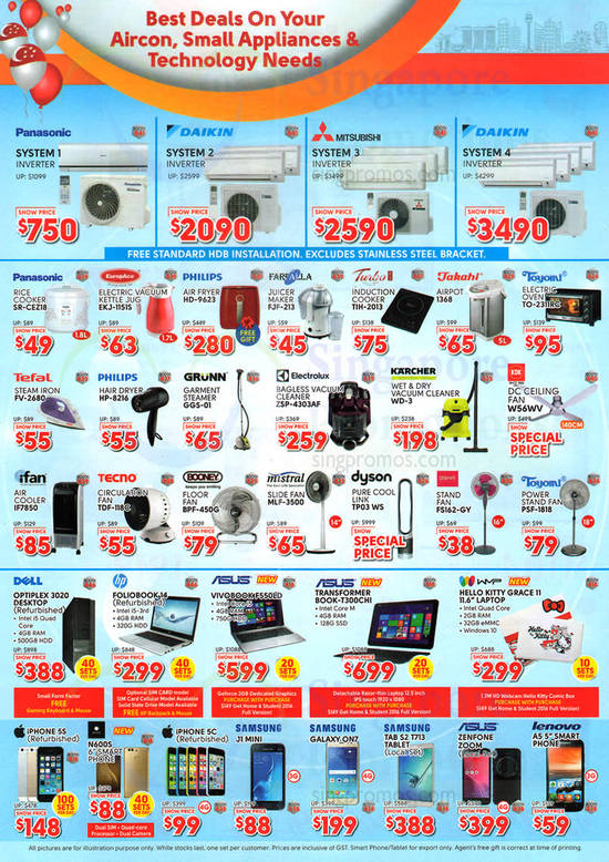 Air Conditioners, Small Appliances, Smartphones, iPhone, Samsung, ASUS, Dell