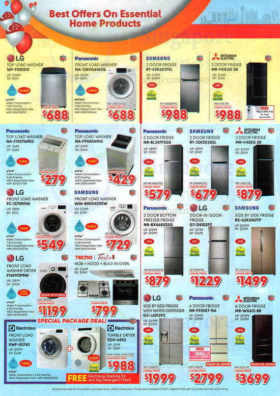 Appliances, Washer, Fridge, Panasonic, LG, Samsung, Mitsubishi Electric