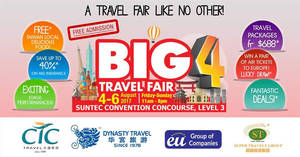 Featured image for BIG 4 Travel Fair 2017 at Suntec from 4 – 6 Aug 2017