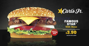 Featured image for Carl’s Jr’s Famous Star with Cheese burger is going for $3.90 online from 26 Aug 2017