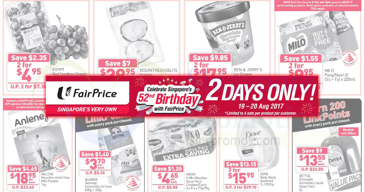 Featured image for Fairprice two-days offers - Ben & Jerry's at 2-for-$17.95, Anlene, Dove, Dettol, Milo & more! From 19 - 20 Aug 2017