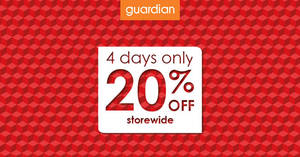 Featured image for (EXPIRED) Guardian: 20% off storewide promotion – NO min spend! Valid from 24 – 27 Aug 2017