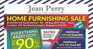 Featured image for (EXPIRED) Jean Perry: Up to 90% off home furnishing sale at Safra Toa Payoh from 19 – 20 Aug 2017