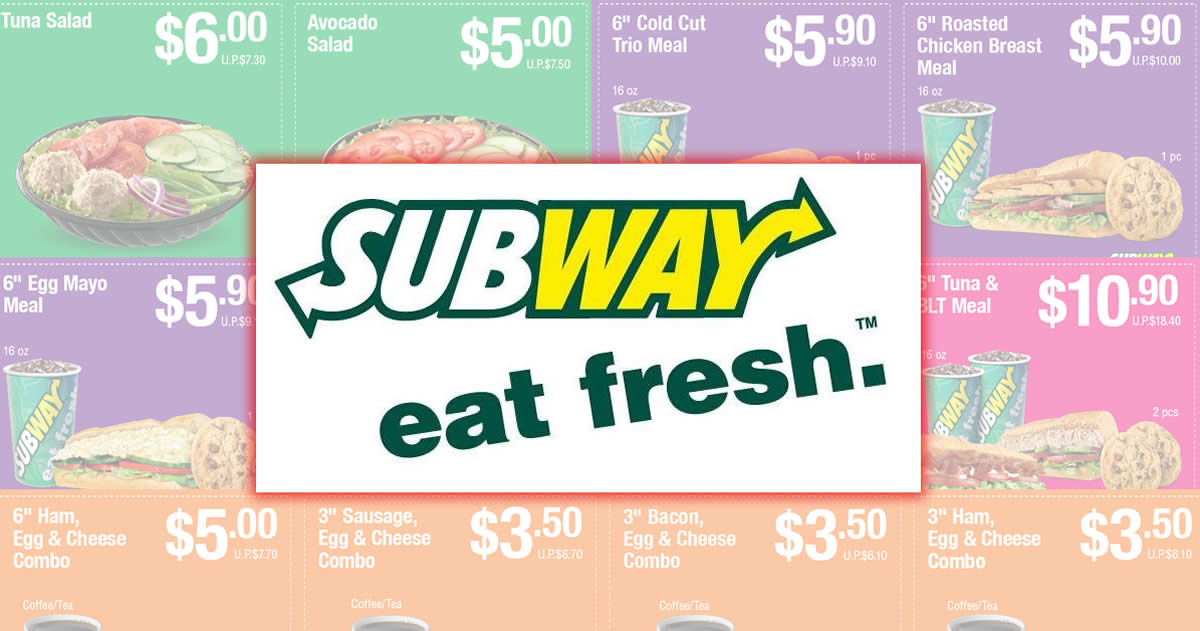 Subway NEW ecoupons save up to 8.20! Valid from 23 Aug 10 Oct 2017