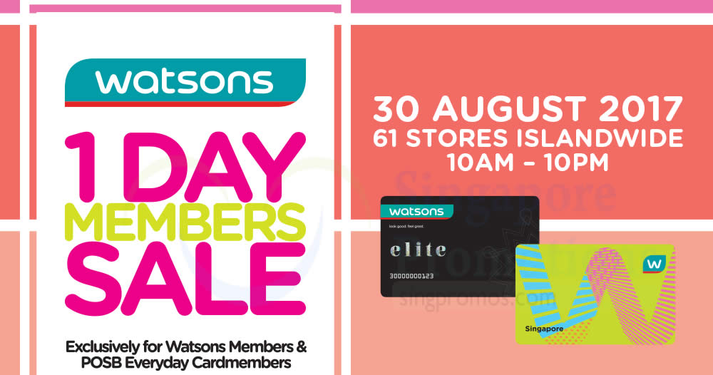 Featured image for Watsons: 1-day sale featuring 1-for-1 deals & more for Watsons members & POSB Everyday cardmembers on 30 Aug 2017