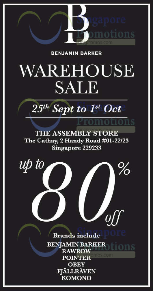 Benjamin Barker up to 80 off warehouse sale From 16 Sep 1 Oct 2017