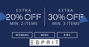 Featured image for Esprit: National Day Special – 20% to 30% OFF storewide when you buy a minimum of two items till 14 August 2019