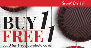 Featured image for (EXPIRED) Secret Recipe: 1-for-1 selected recipe whole cakes at selected outlets! From 11 – 16 Sep 2017