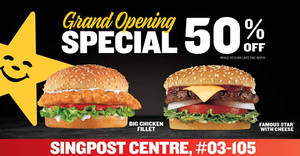 Featured image for Carl’s Jr. to offer 50% off selected burgers at new SingPost Centre outlet on 3 Oct 2017