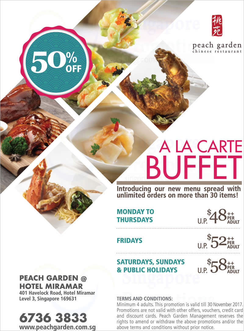 Peach Garden: 50% OFF A La Carte Buffet at Hotel Miramar! From 9 Oct – 30  Nov 2017