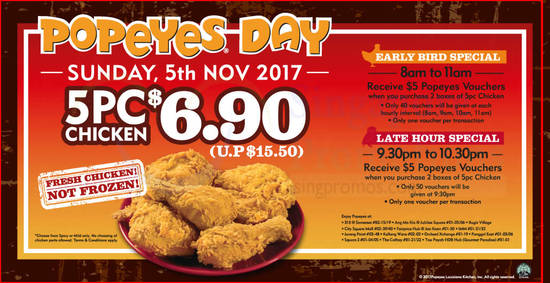 Popeyes 5pcs chicken for $6.90 (U.P. $15.50) one-day deal returns on ...