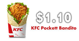 Featured image for (EXPIRED) KFC Delivery: Pockett Bandito for $1.10 (U.P. $5.30) promo code! Valid from 1 – 12 Nov 2017