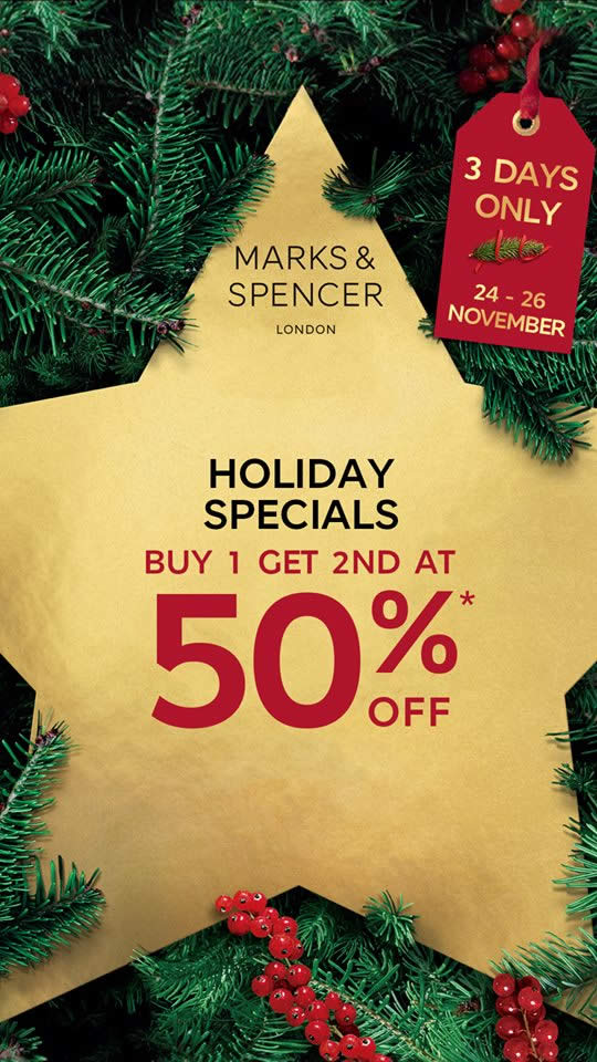 EXPIRED) Marks and Spencer: 50 off second piece on selected categories of  products! From 24 – 26 Nov 2017