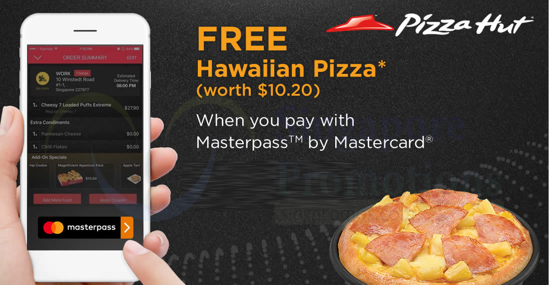 Featured image for Pizza Hut Delivery: FREE Hawaiian Pizza (worth $10.20) when you pay via Masterpass! Ends 10 Dec 2017