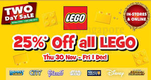 Featured image for (EXPIRED) Toys “R” Us: 25% off ALL LEGO products at all stores & online! From 30 Nov – 1 Dec 2017