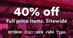 Featured image for Cotton On: 40% OFF reg-priced items of ALL brands (inc Body, Rubi, Typo, etc)! From 11 – 12 Dec 2017