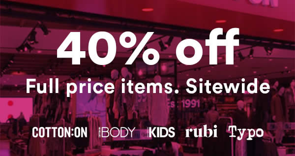 Featured image for Cotton On: 40% OFF reg-priced items of ALL brands (inc Body, Rubi, Typo, etc)! From 11 - 12 Dec 2017