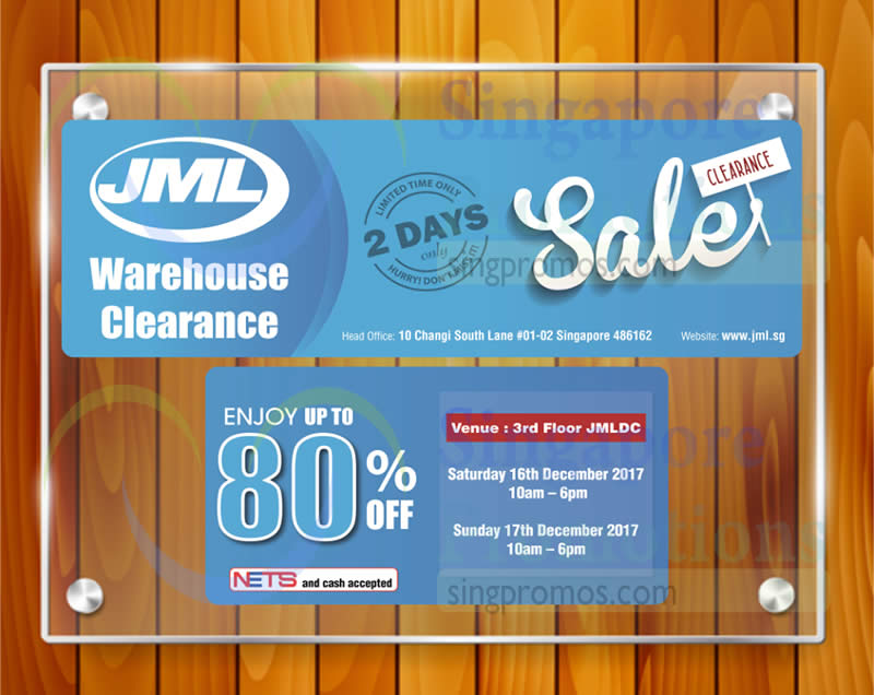 JML up to 80 OFF warehouse clearance sale From 16 17 Dec 2017