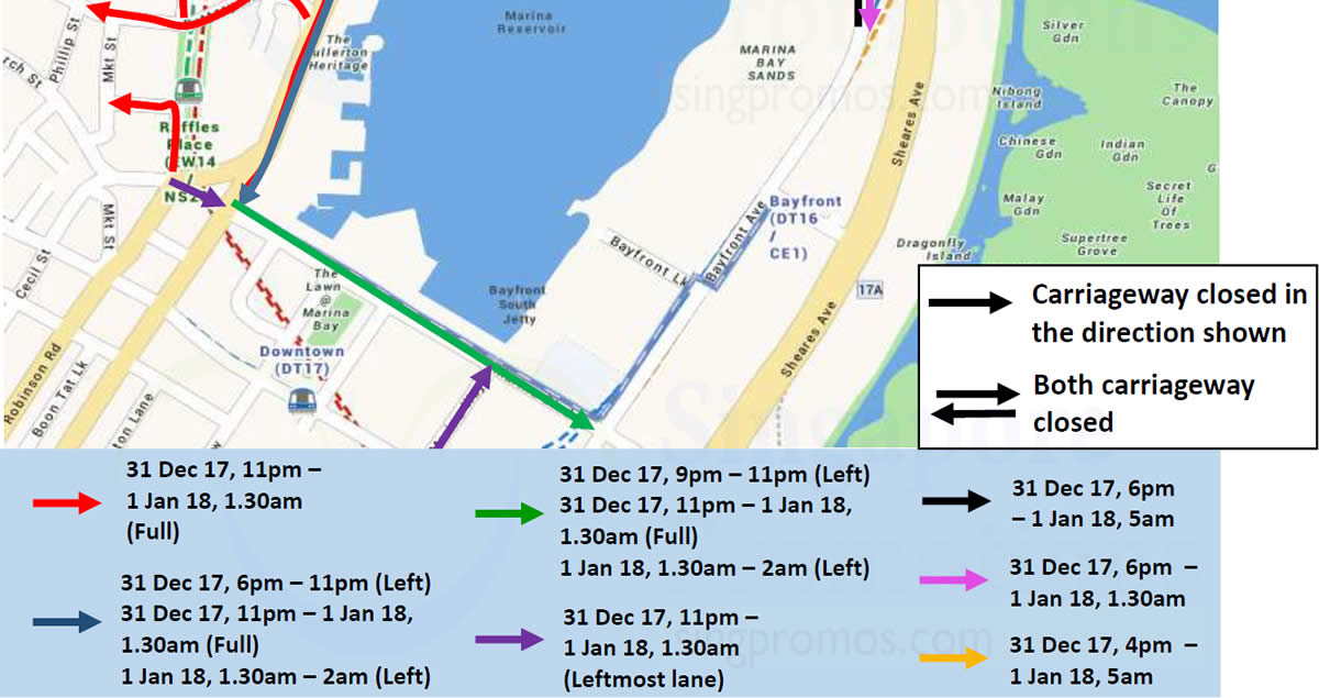 Marina Bay Singapore Countdown 2018 road closures from 31 Dec 2017