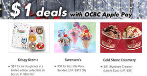 Featured image for OCBC: $1 deals at BreadTalk, Swensen’s, Krispy Kreme & more with Apple Pay! Ends 24 Dec 2017