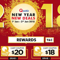 Qoo10: Grab free $18 and $20 New Year cart coupons! From 1 – 2 Jan 2018 - 1