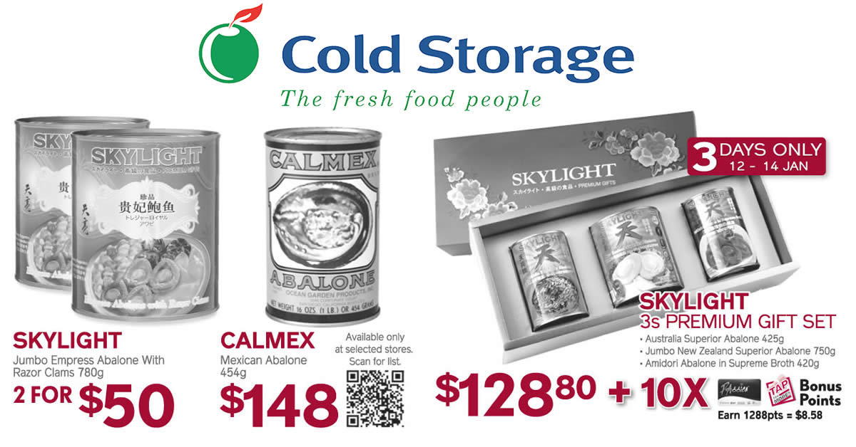 Featured image for Cold Storage: Skylight & Calmex abalone offers valid from 12 - 18 Jan 2018