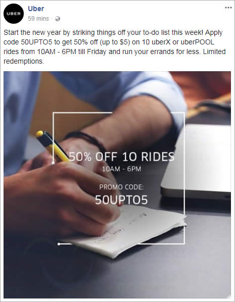 Uber 50 OFF ten rides promo code valid from 10am 6pm daily