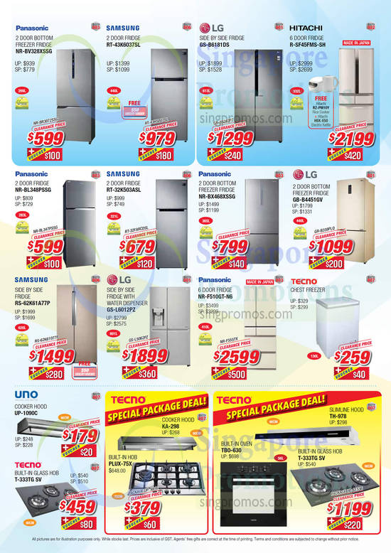 Fridges, Panasonic, Samsung, LG, Hitachi, Uno, Cooker Hoods, Hobs