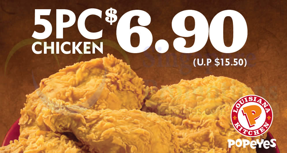 Featured image for Popeyes: 5pcs chicken for $6.90 (U.P. $15.50) deal to return on Sunday, 6 May 2018