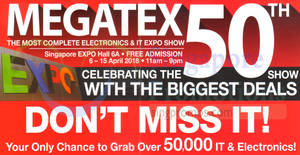 Featured image for Megatex Electronics & IT Expo Show at Singapore Expo from 6 – 15 Apr 2018