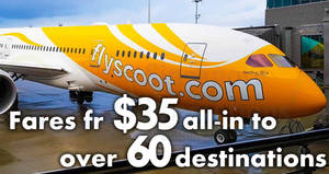 Featured image for (EXPIRED) Scoot: Promo fares fr $35 all-in to over 60 destinations! Book by 15 Apr 2018