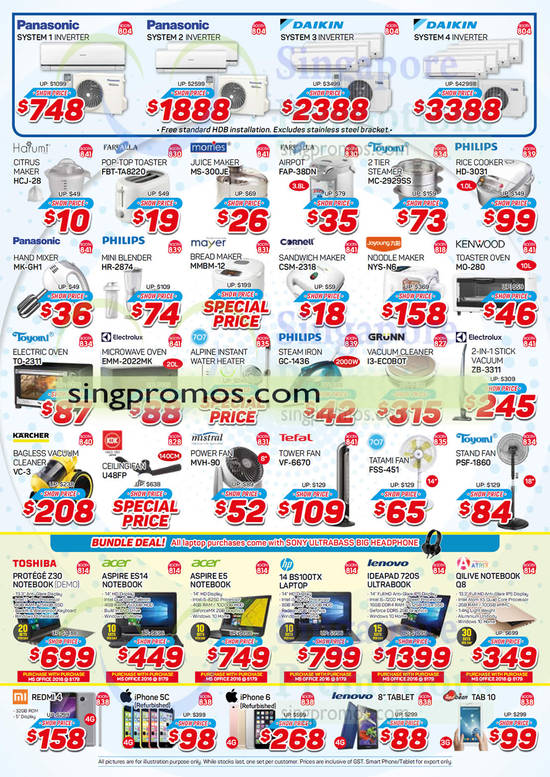 Air Conditioners, Small Appliances, Ovens, Notebooks, iPhone