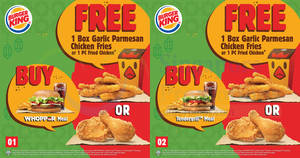 Featured image for (EXPIRED) Burger King: FREE Garlic Parmesan Chicken Fries or 1pc BK Fried Chicken with selected set meals! Ends 9 Jun 2018